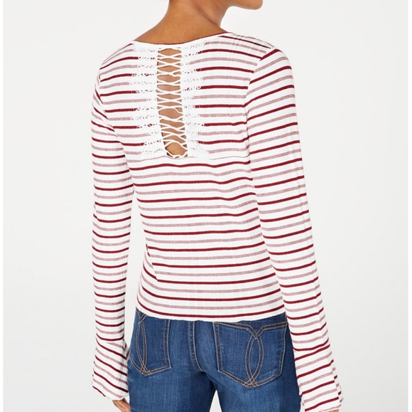 American Rag Juniors' Striped Bell-Sleeve T-Shirt - Picture 2 of 4